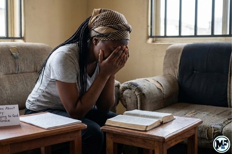 Mercy to Faith blog Images - Scripture About Grace: A Lady Crying to God for Grace