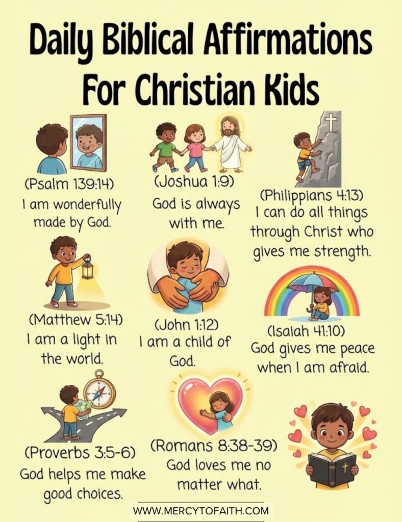 Mercy to Faith Pinterest Pins - Daily Biblical Affirmations For Christian Kids