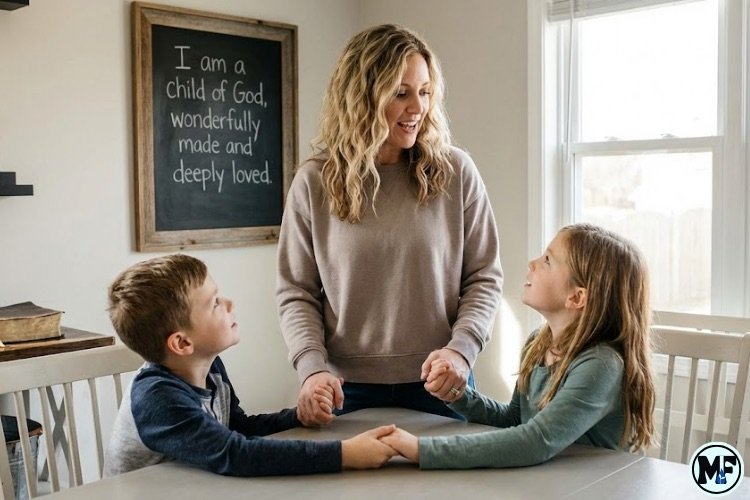 Mercy to Faith blog Images - Mom and Kids Saying An Affirmation