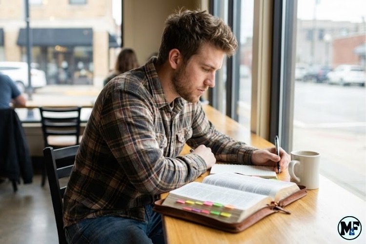 Mercy to Faith blog Images - Young guy Studying Foundational Bible Verses About Love: God Is Love